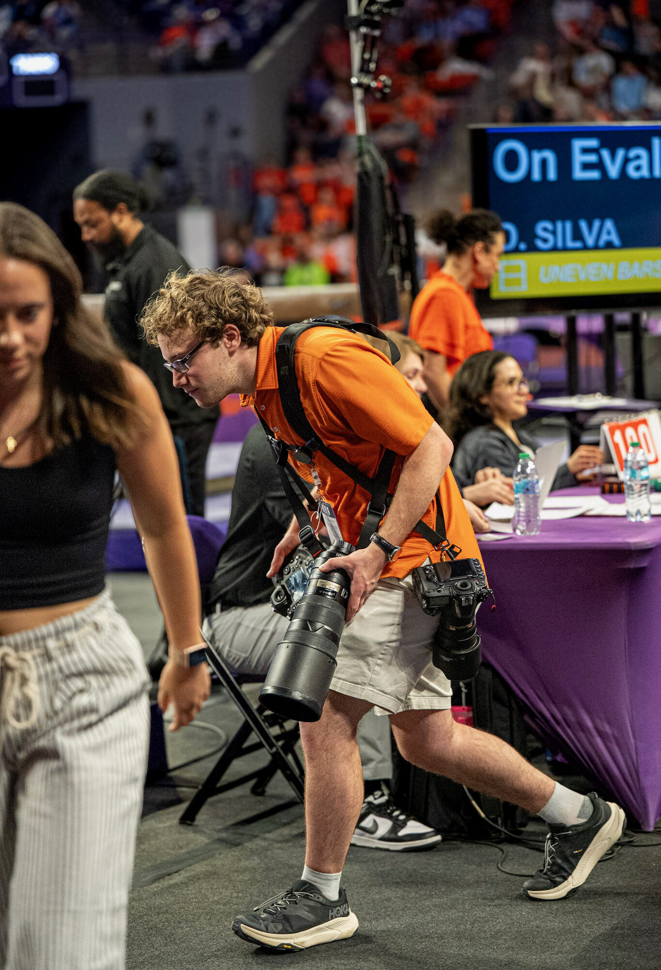Jacob Citron walking around at a Clemson Gymnastics meet